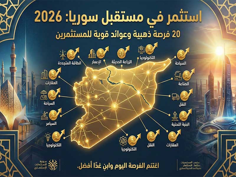 الاستثمار في سوريا 2026: 20 فرصة ذهبية وعوائد قوية للمستثمرين